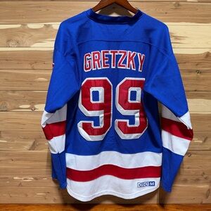 Custom Painted Wayne Gretzky New York Rangers CCM Hockey Authentic Jersey 50 L